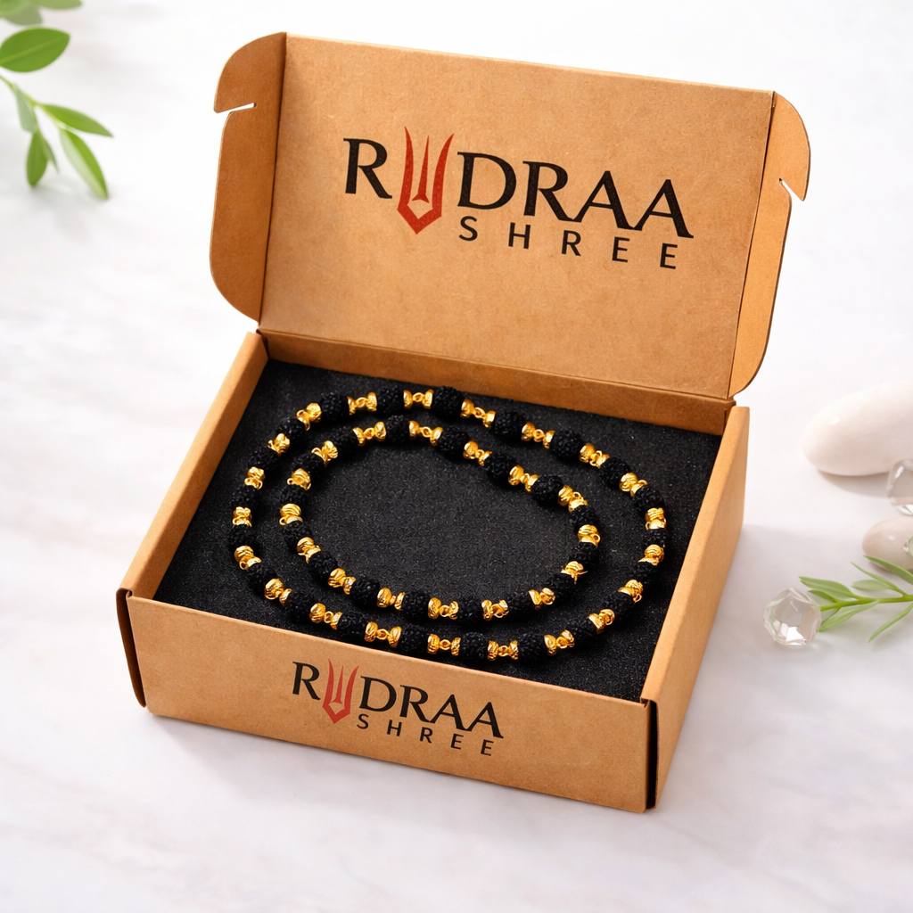 5 Mukhi rudraksha - Gold Cotted Mala