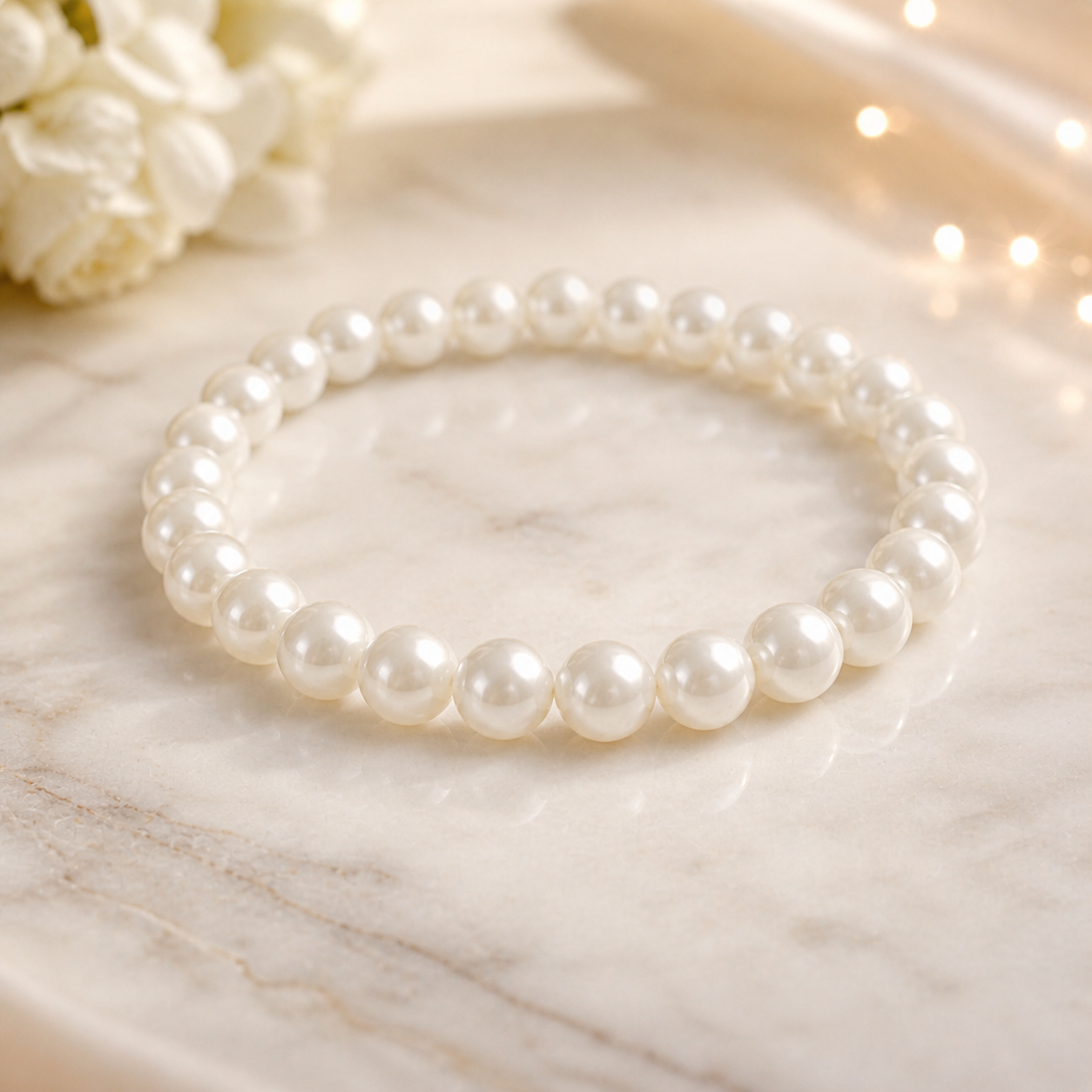 Selenite Bead Pearl Bracelet