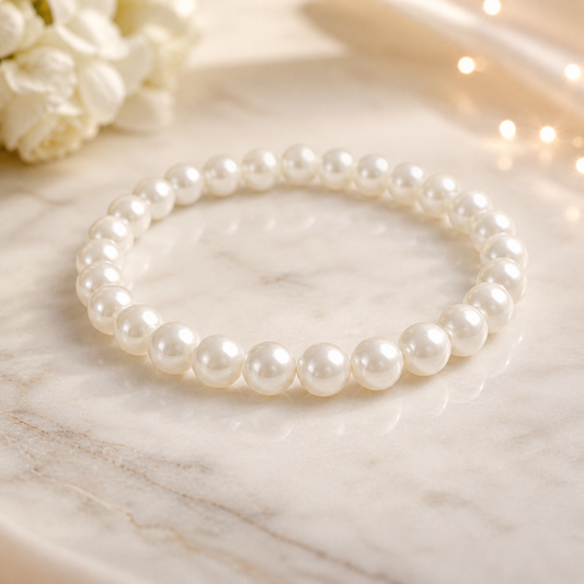 Selenite Bead Pearl Bracelet