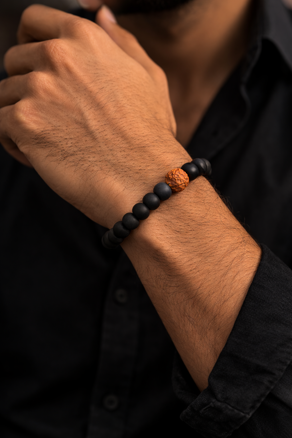 Ebony bracelet with one rudraksh