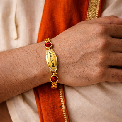 Om- Namah Rudraksha Bracelet (Silver & Gold Cotted)