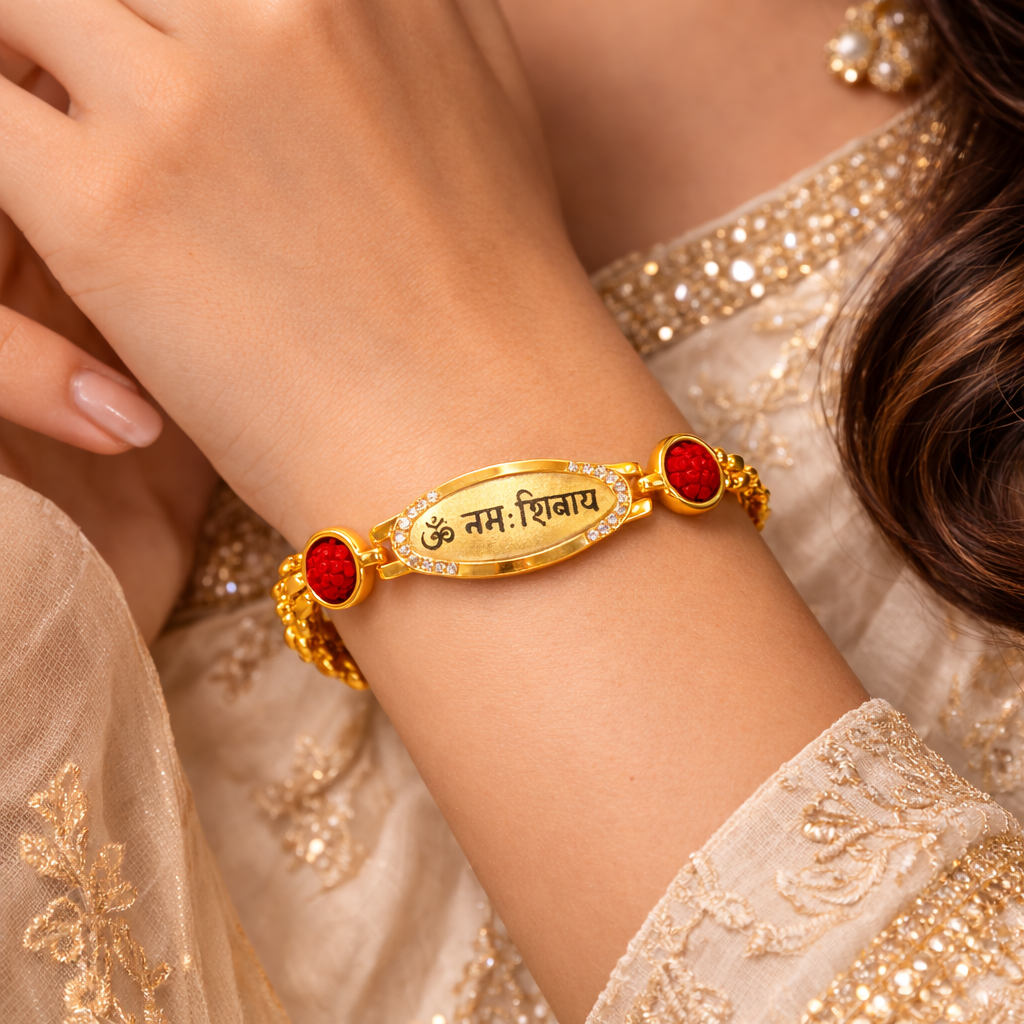 Om- Namah Rudraksha Bracelet (Silver & Gold Cotted)