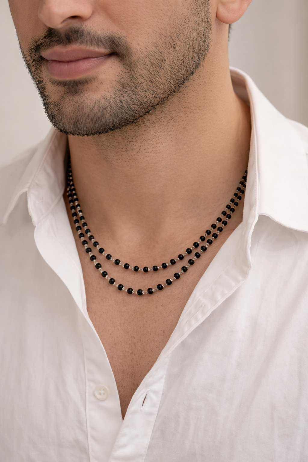 Ebony Mala -- Silver Cotted