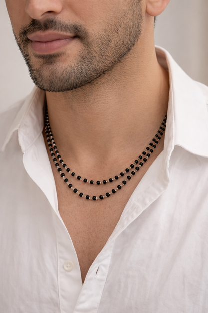 Ebony Mala -- Silver Cotted