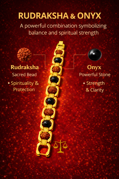 Ebony & 5 mukhi Rudraksha Bracelet -- Gold Cotted