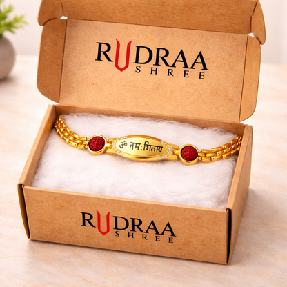 Om- Namah Rudraksha Bracelet (Silver & Gold Cotted)