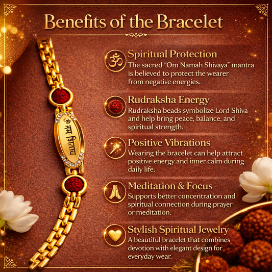 Om- Namah Rudraksha Bracelet (Silver & Gold Cotted)