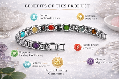Men 7 chakra Bracelet-- Silver Cotted