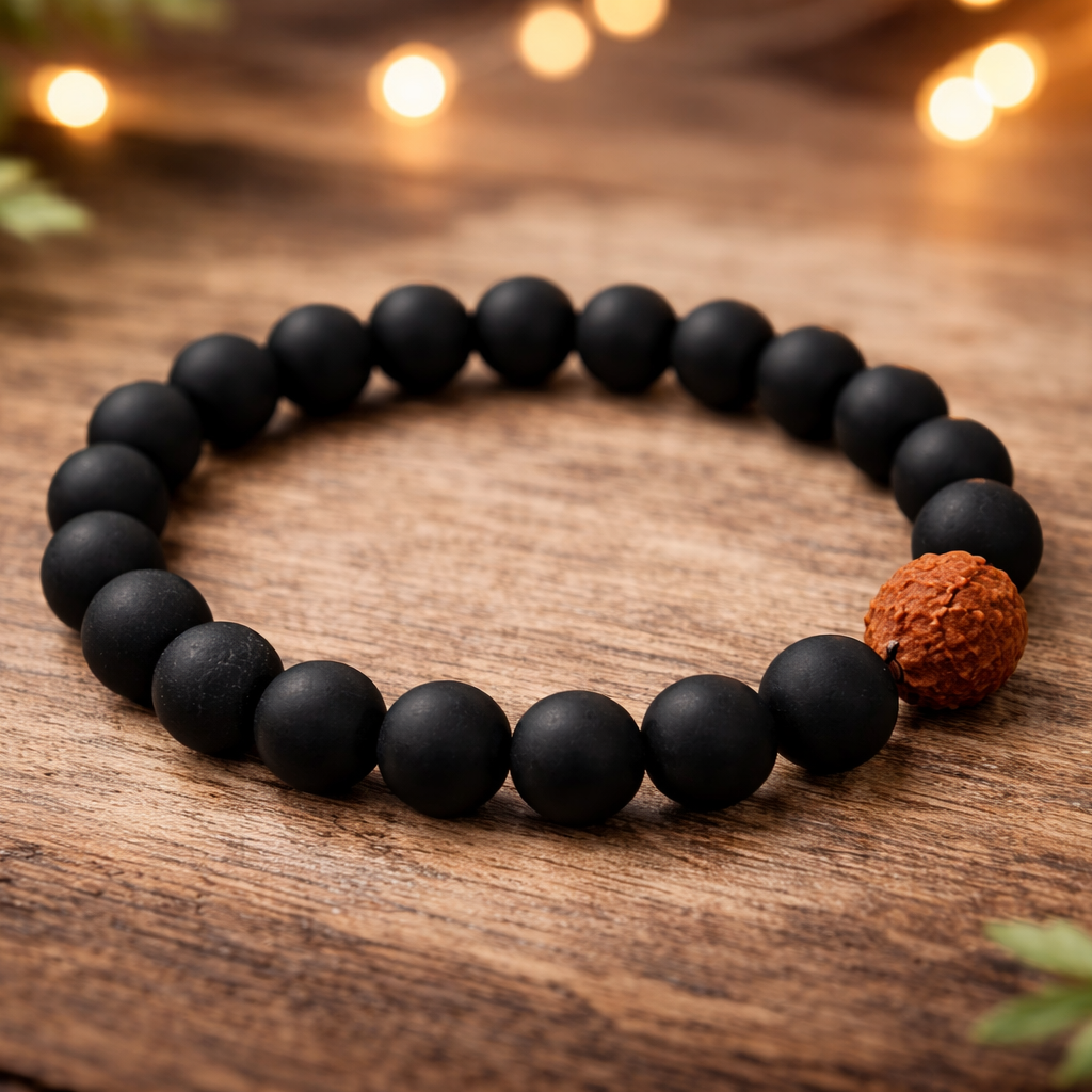 Ebony bracelet with one rudraksh