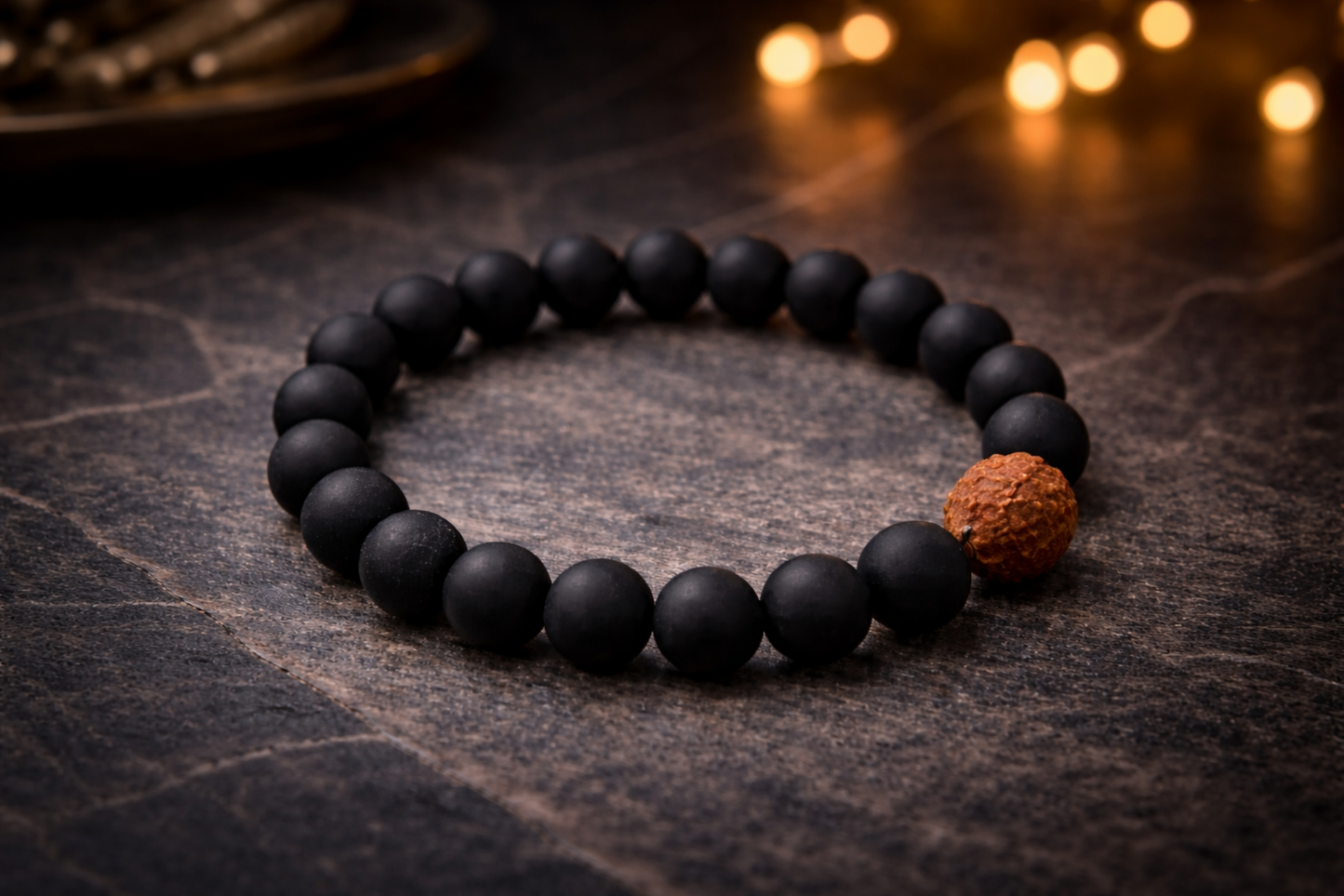 Ebony bracelet with one rudraksh