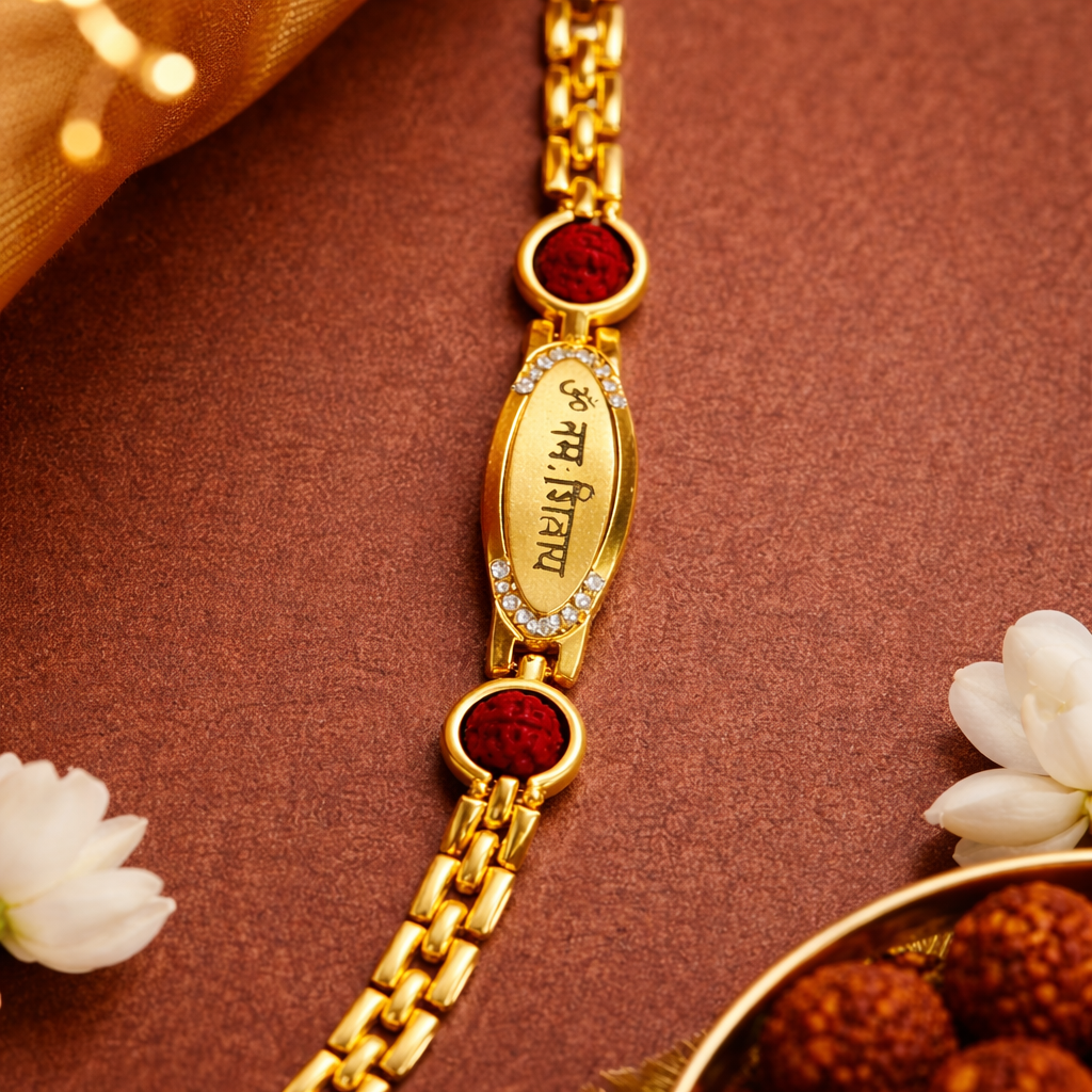 Om- Namah Rudraksha Bracelet (Silver & Gold Cotted)