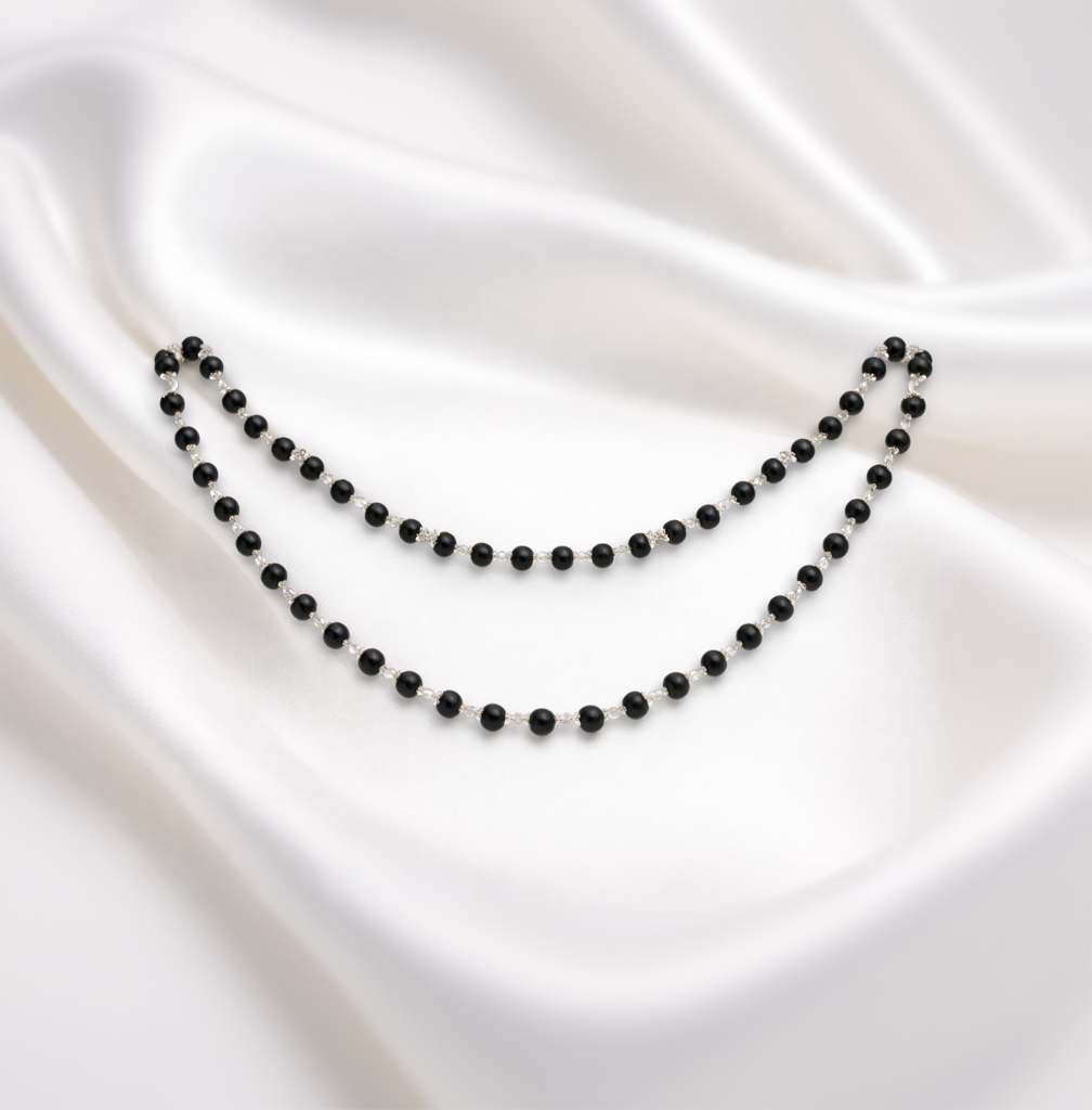 Ebony Mala -- Silver Cotted