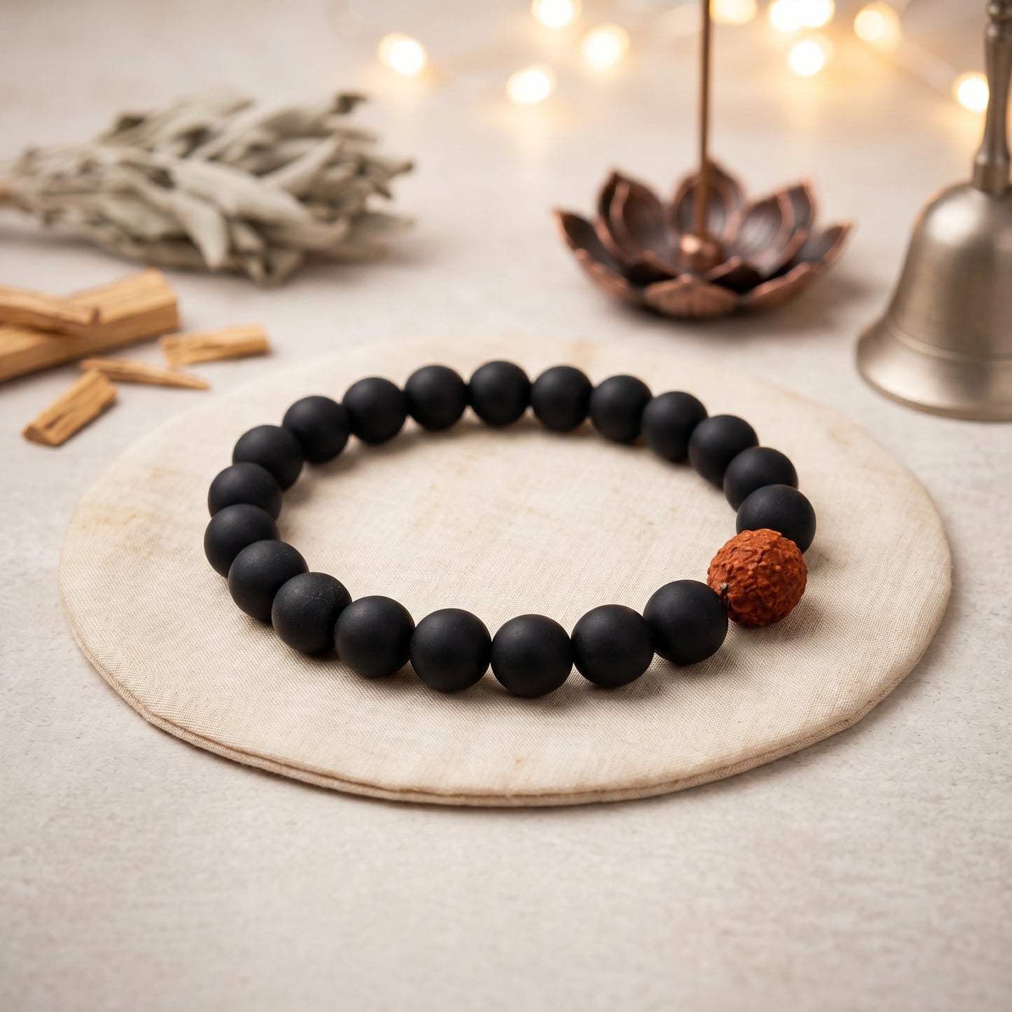 Ebony bracelet with one rudraksh