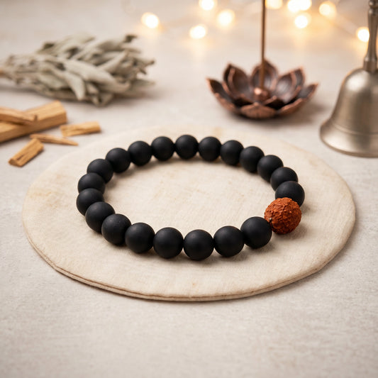 Ebony bracelet with one rudraksh
