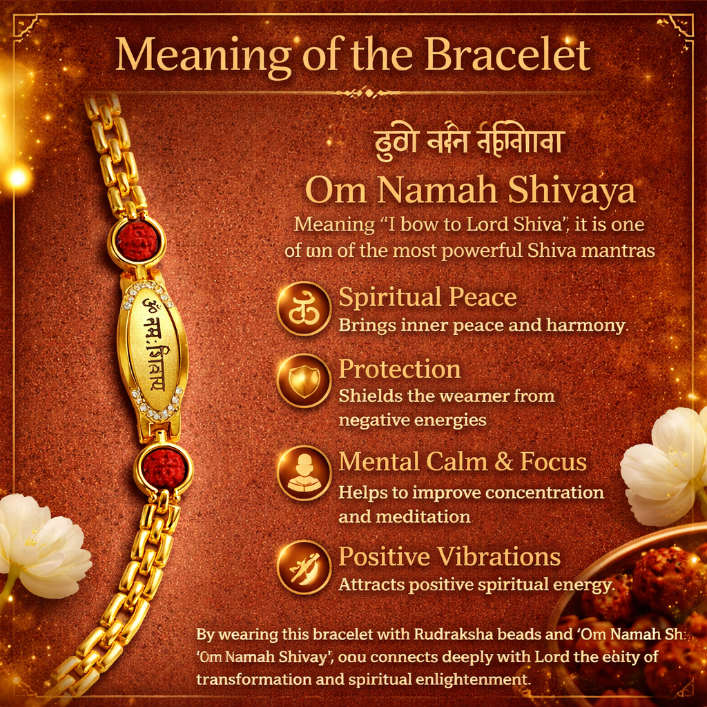Om- Namah Rudraksha Bracelet (Silver & Gold Cotted)