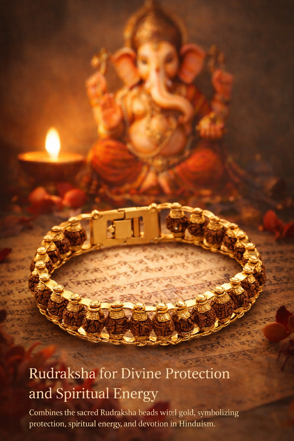 Rudraksha Bracelet Gold Cotted