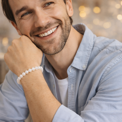 Selenite Bead Pearl Bracelet