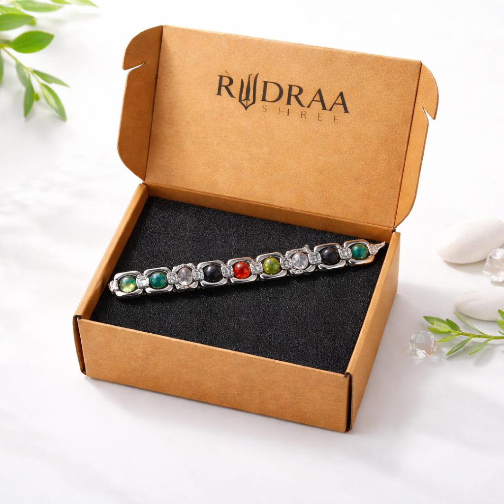 Men 7 chakra Bracelet-- Silver Cotted