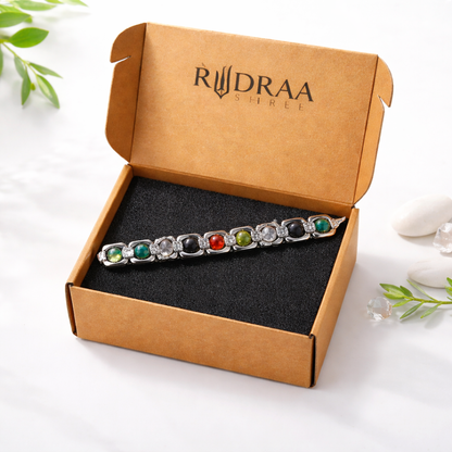 Men 7 chakra Bracelet-- Silver Cotted