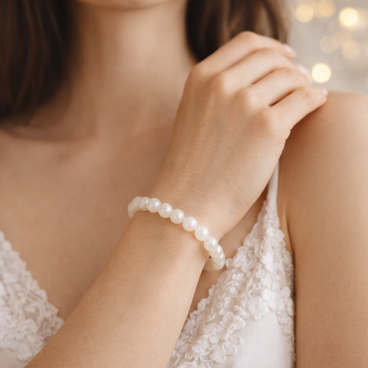 Selenite Bead Pearl Bracelet