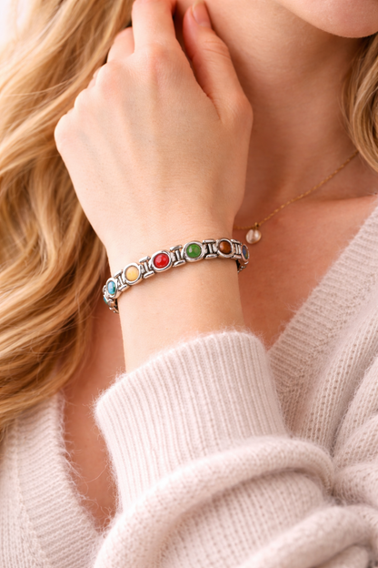 Men 7 chakra Bracelet-- Silver Cotted